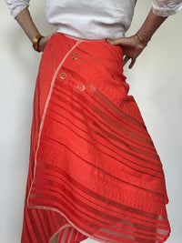 Cotton Shadow Stripe Bias Snap Skirt