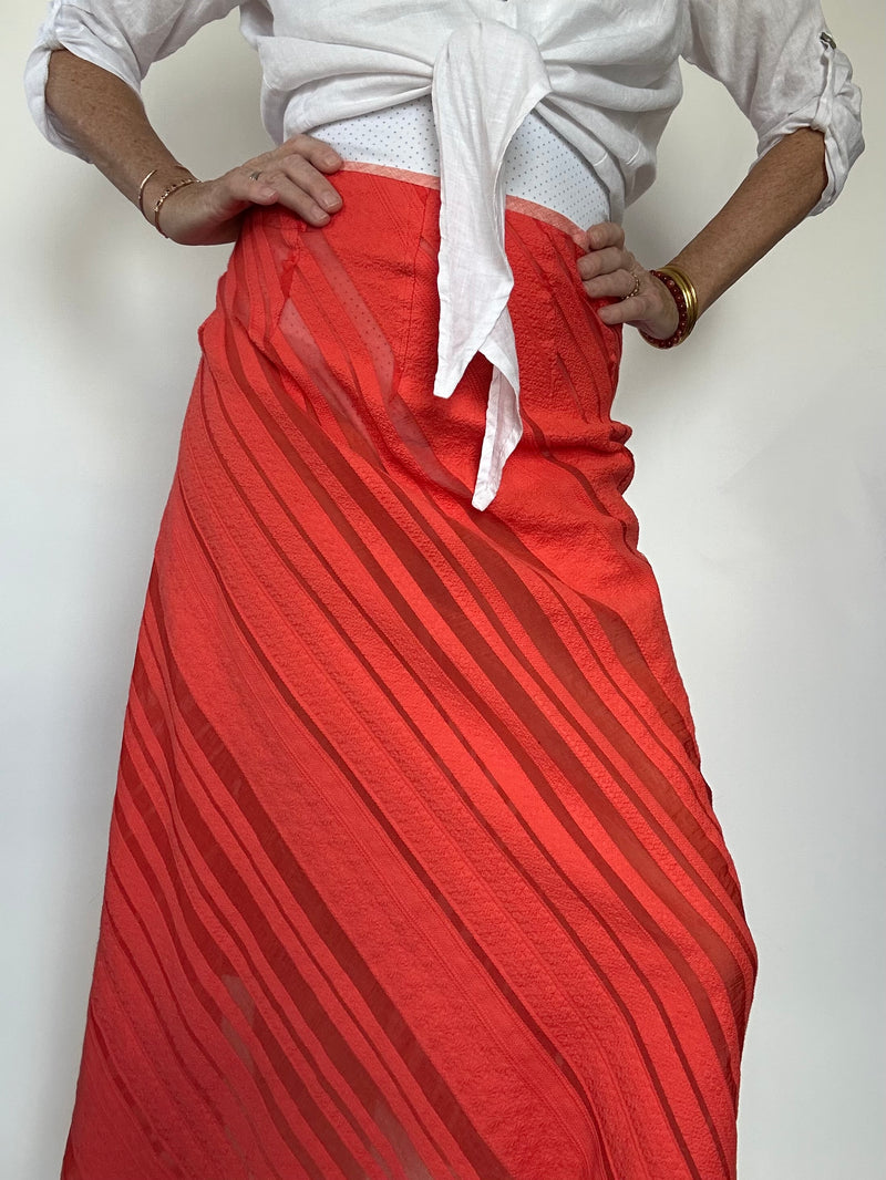 Cotton Shadow Stripe Bias Snap Skirt