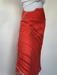 Cotton Shadow Stripe Bias Snap Skirt