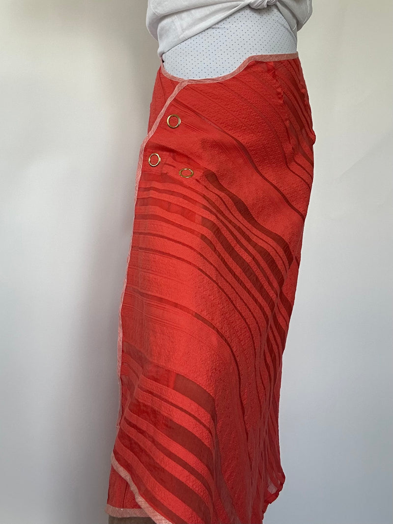 Cotton Shadow Stripe Bias Snap Skirt