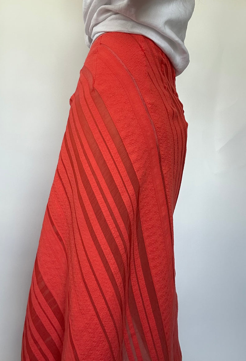 Cotton Shadow Stripe Bias Snap Skirt