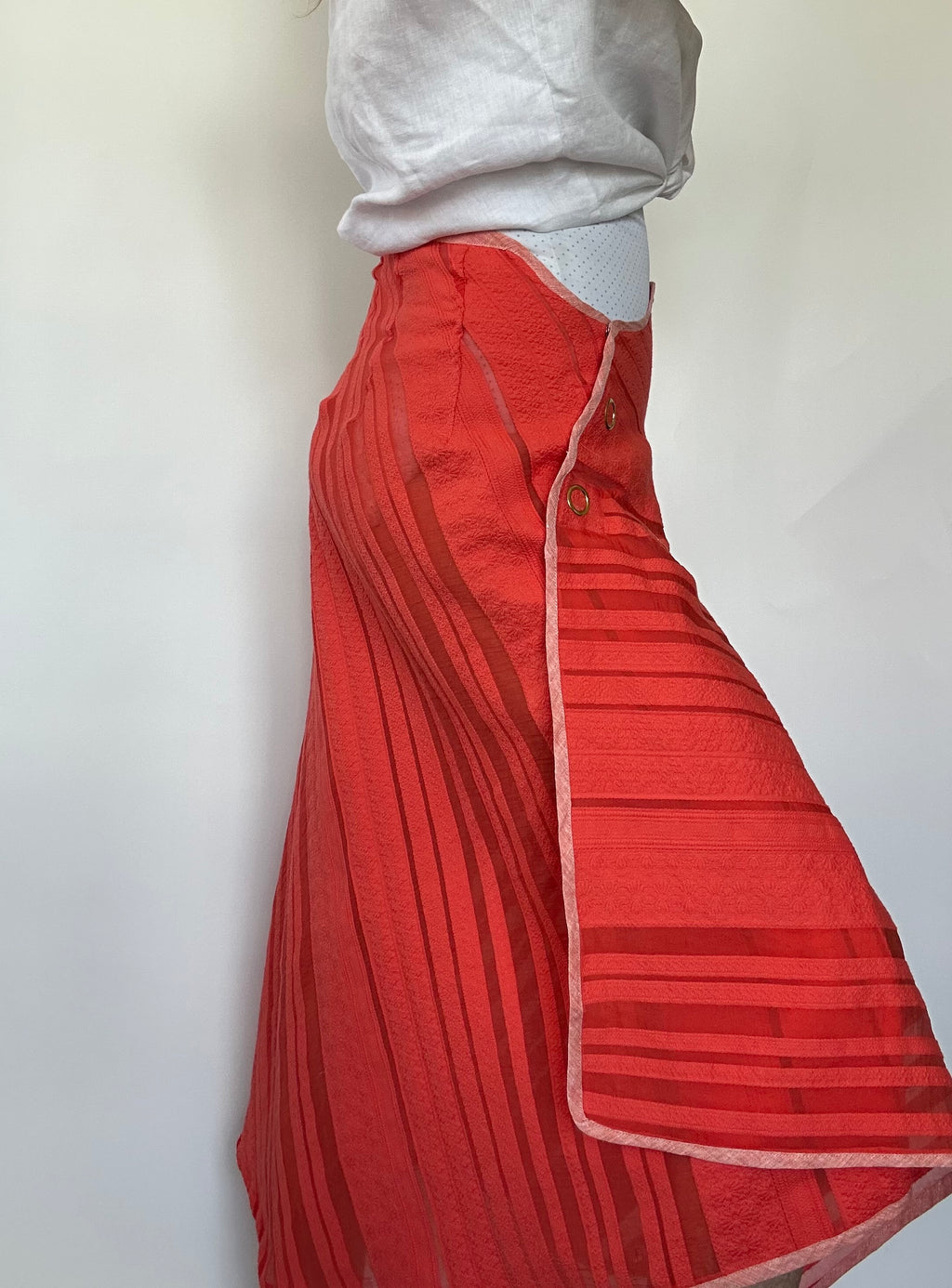 Cotton Shadow Stripe Bias Snap Skirt