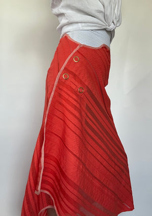 Cotton Shadow Stripe Bias Snap Skirt