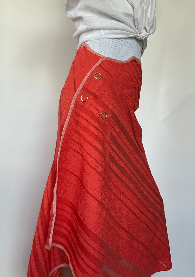 Cotton Shadow Stripe Bias Snap Skirt
