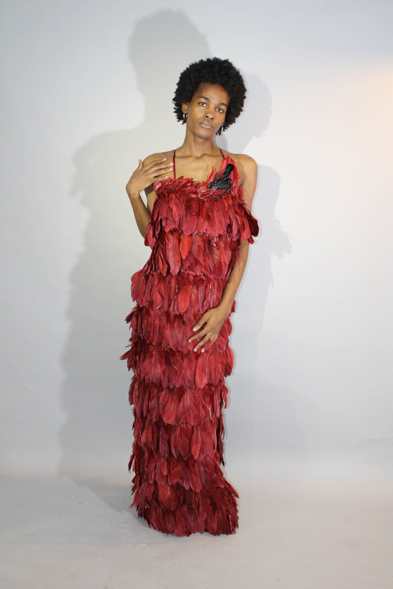 Sienna Red Feather Ball Gown