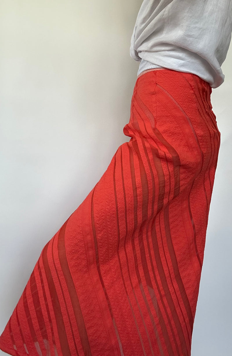 Cotton Shadow Stripe Bias Snap Skirt