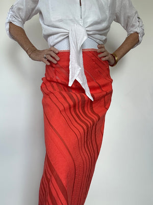Cotton Shadow Stripe Bias Snap Skirt