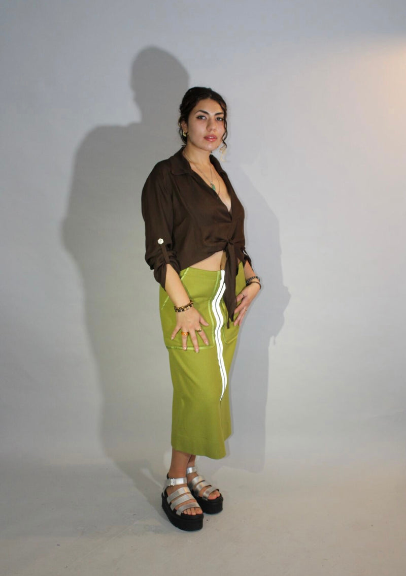 Pea Green Wool Zipper Skirt