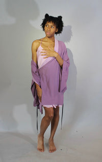 Orchid Silk Georgette Shortie Robe With Butterfly Sleeves