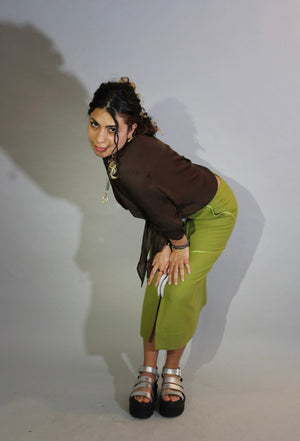 Pea Green Wool Zipper Skirt