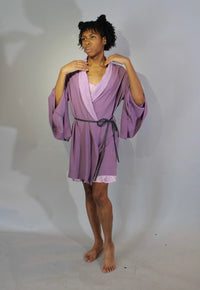 Orchid Silk Georgette Shortie Robe With Butterfly Sleeves