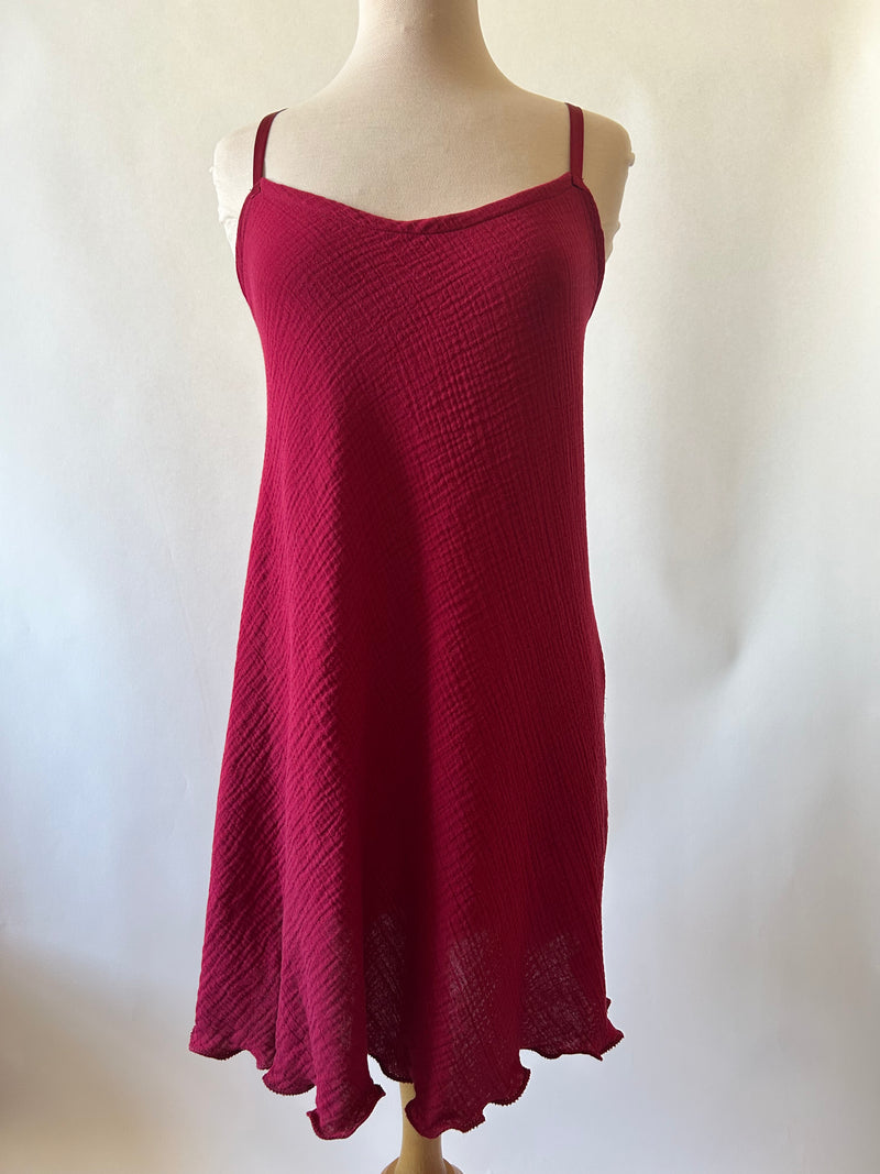 Deep Red Doubleweight Swiss Waffle Cotton Shortie Nightie