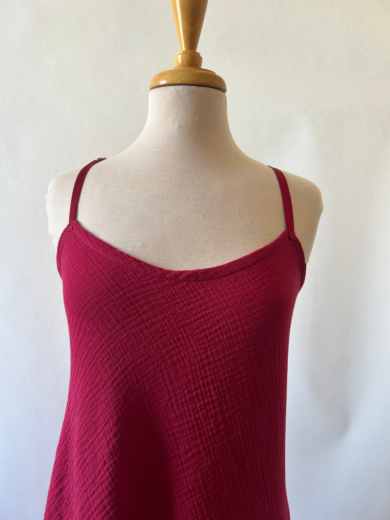 Deep Red Doubleweight Swiss Waffle Cotton Shortie Nightie