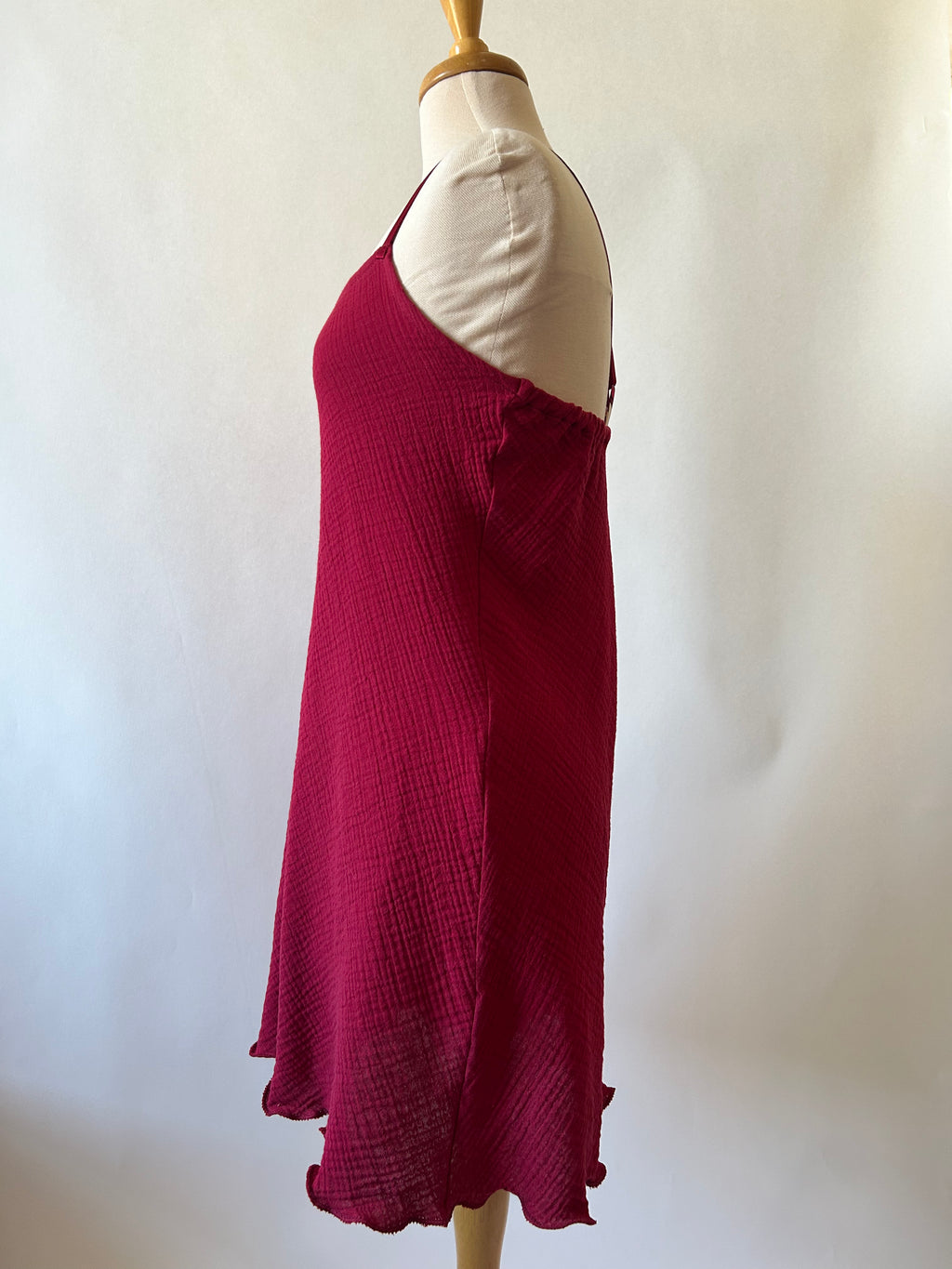 Deep Red Doubleweight Swiss Waffle Cotton Shortie Nightie