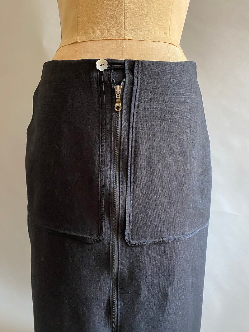 Black Linen A-line Skirt