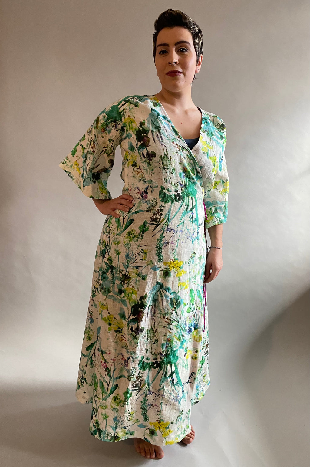 Floral Print Linen Dressing Gown