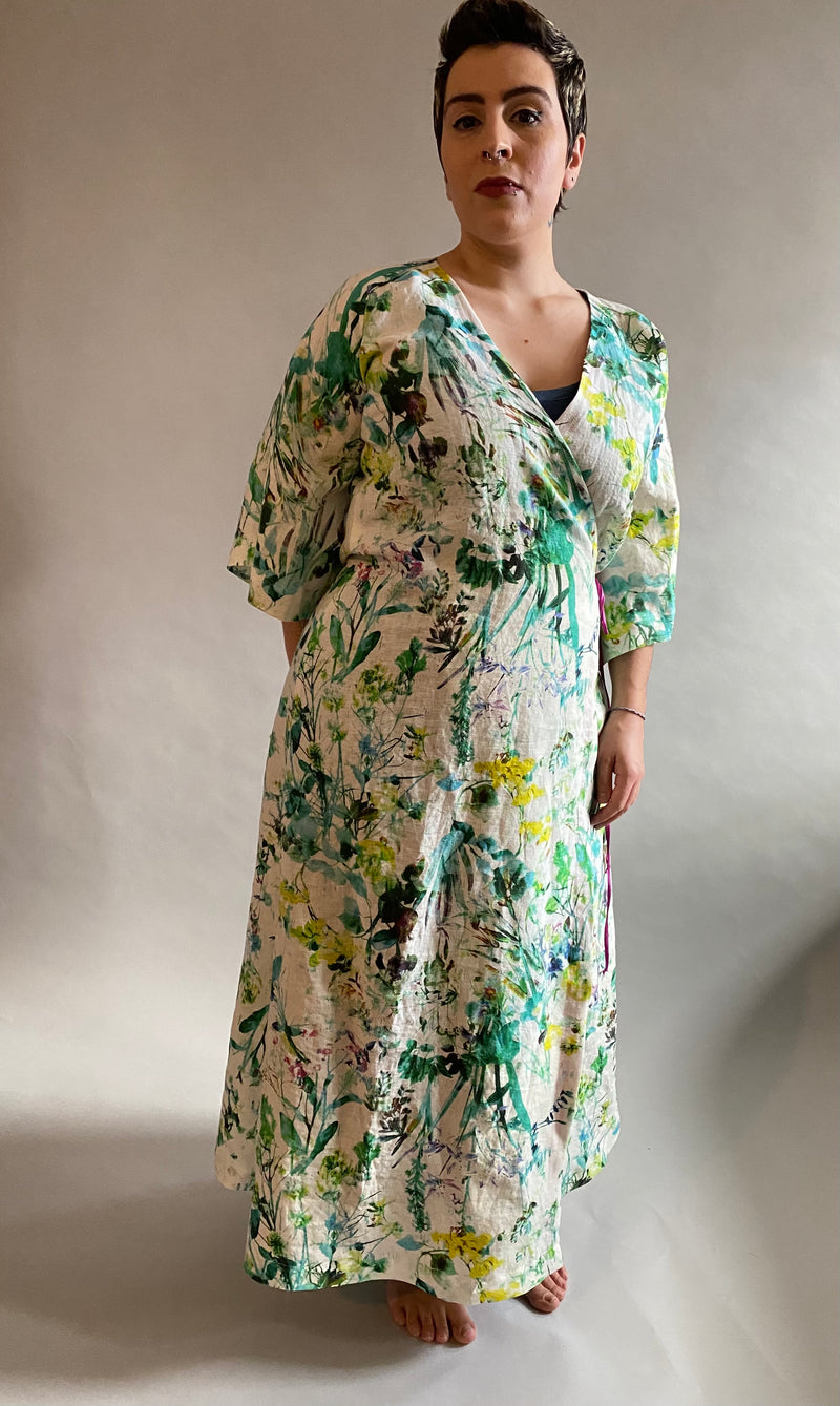 Floral Print Linen Dressing Gown