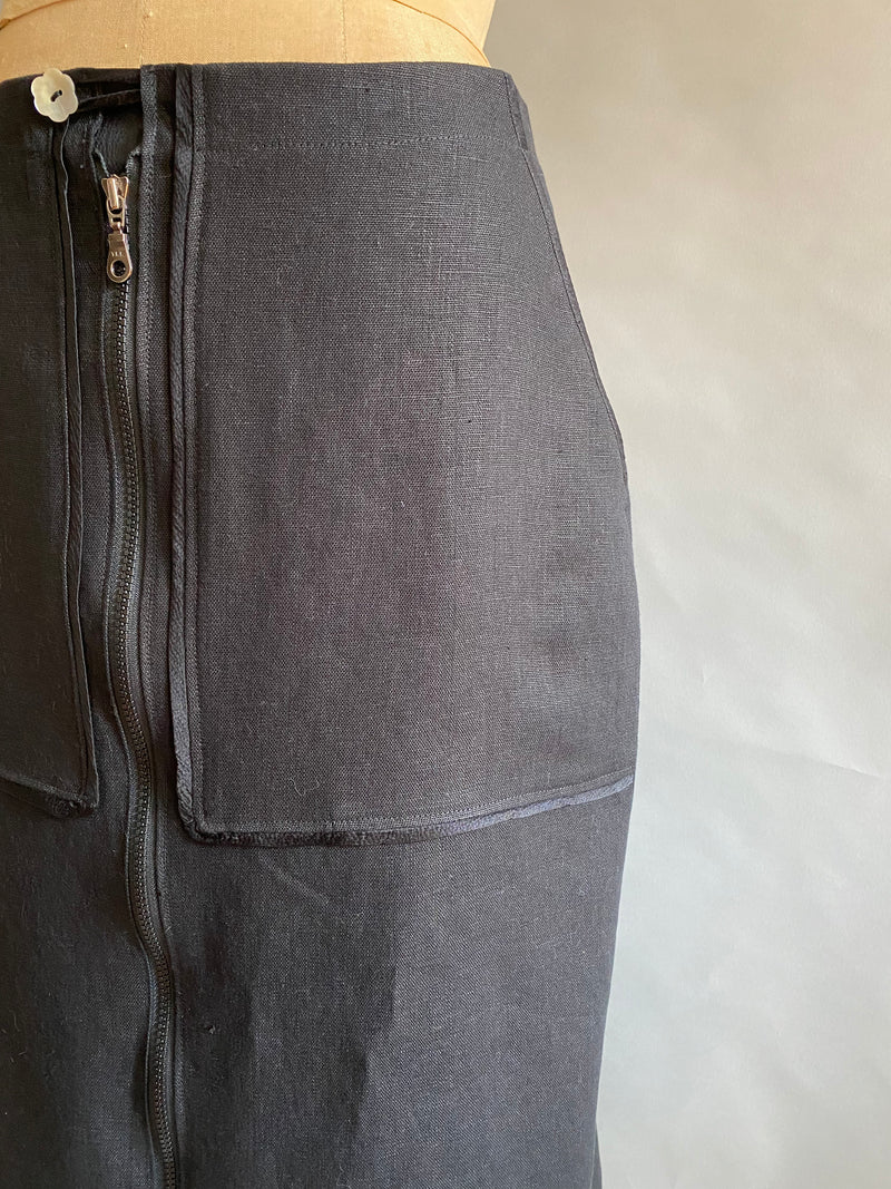 Black Linen A-line Skirt