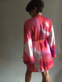 Pink Splash Print Silk Georgette Dressing Gown