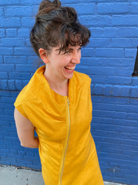 Saffron Bias Silk Matka Dress w/Asymmetrical Zipper