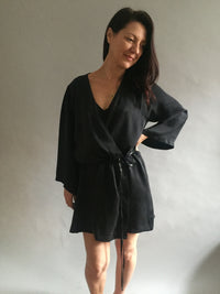 Black Silk Charmeuse Dressing Gown