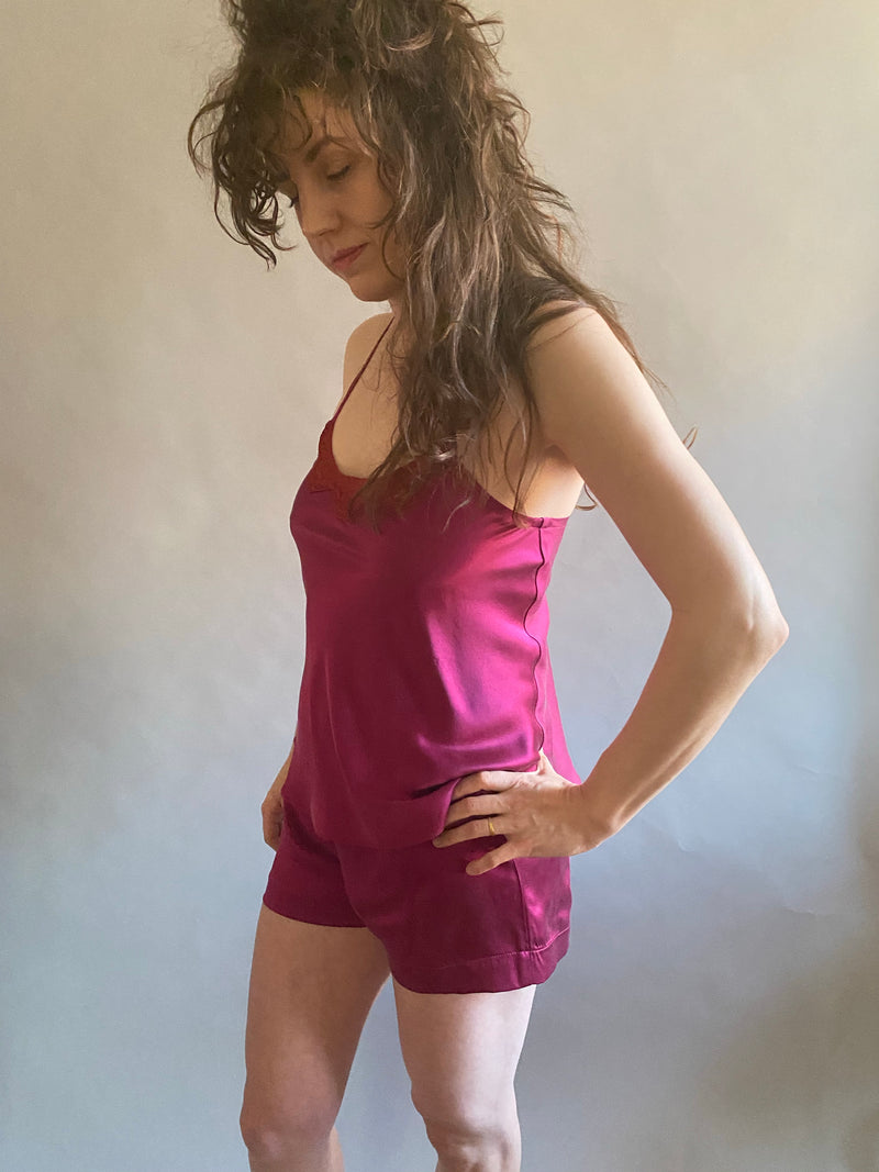 Silk Charmeuse Camisole with Vintage Lace Neckline