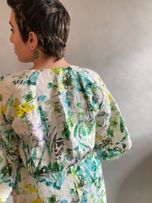 Floral Print Linen Dressing Gown