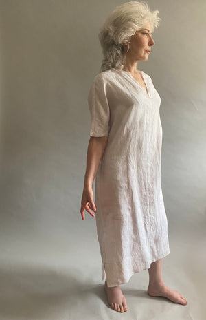 White Linen with Silver Thread Caftan