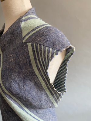 Bias Striped Linen Dress w/Silver Zipper