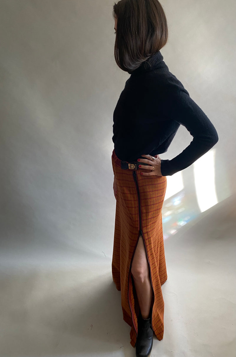 Bias Pumpkin Plaid Wool Skirt