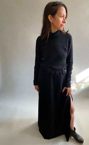 Black Bias Wool Full Length Skirt