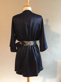 Navy Silk Charmeuse Shortie Dressing Gown