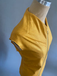 Saffron Bias Silk Matka Dress w/Asymmetrical Zipper