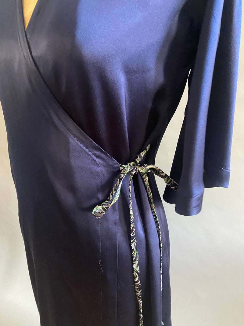 Navy Silk Charmeuse Dressing Gown