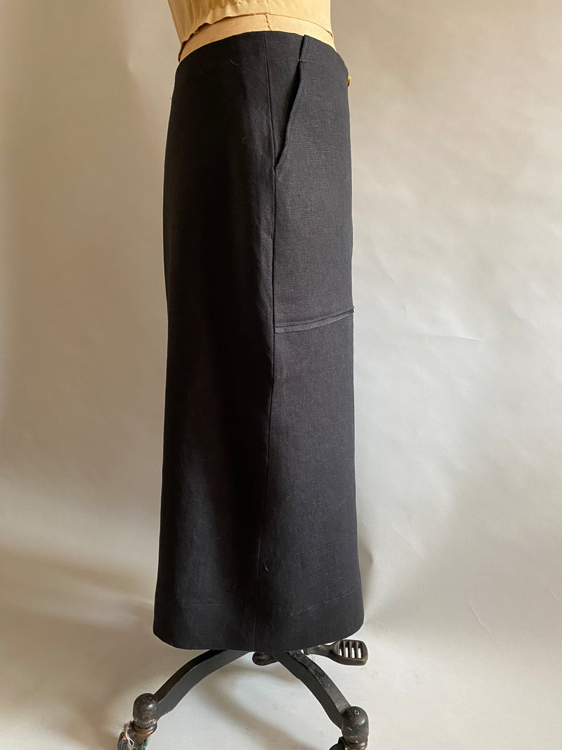Black Linen A-line Skirt