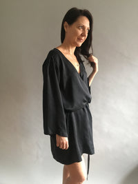 Black Silk Charmeuse Dressing Gown