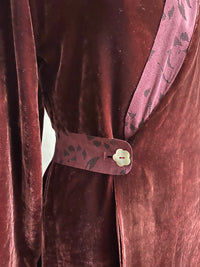 Smoking Gown in Silk Velvet with Vegan Suede Details