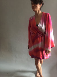 Pink Splash Print Silk Georgette Dressing Gown