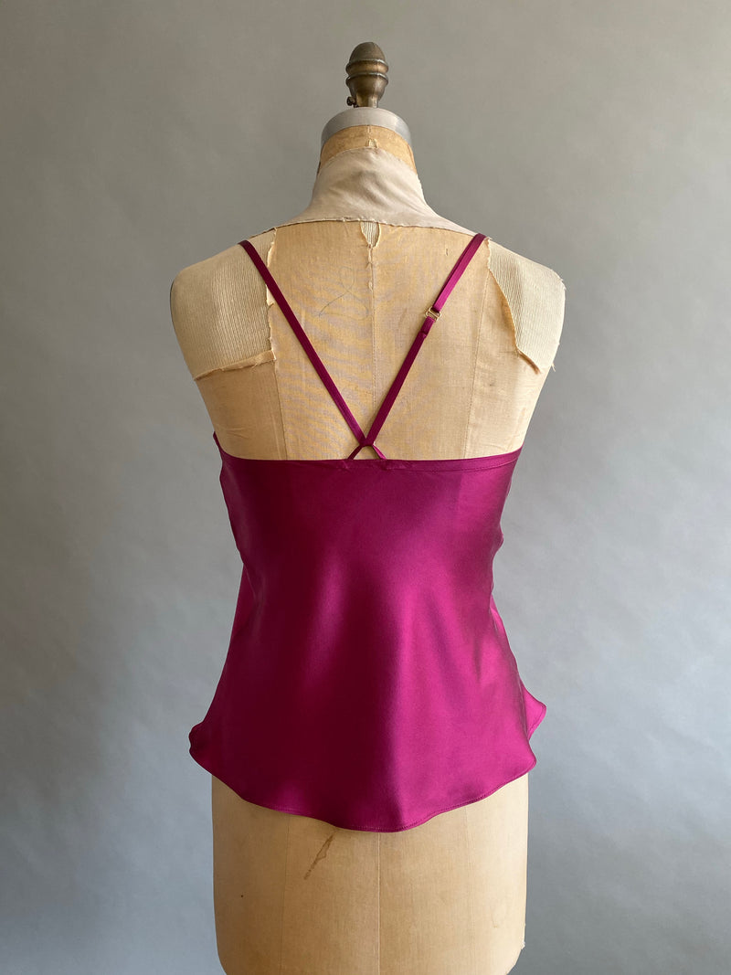 Silk Charmeuse Camisole with Vintage Lace Neckline