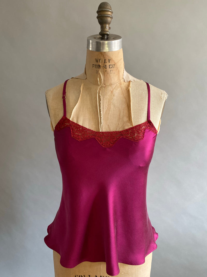 Silk Charmeuse Camisole with Vintage Lace Neckline