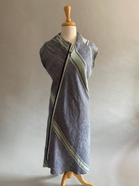 Bias Striped Linen Dress w/Silver Zipper