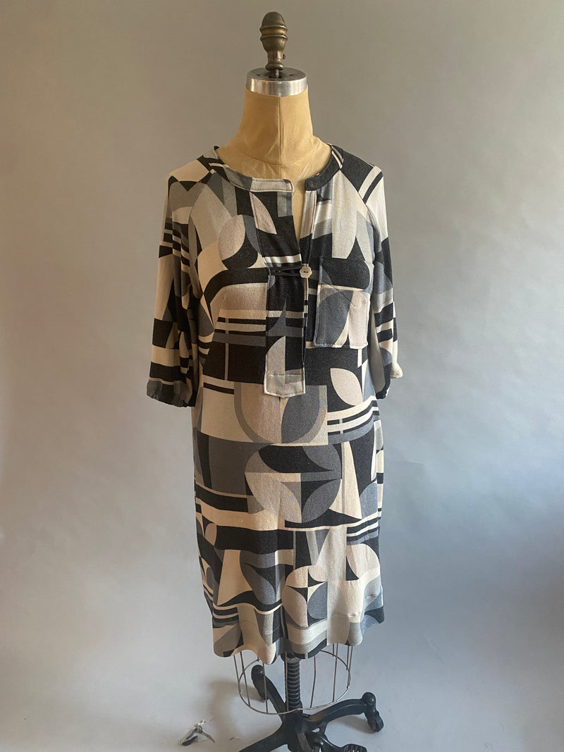 Geometric Knit Shirt Dress