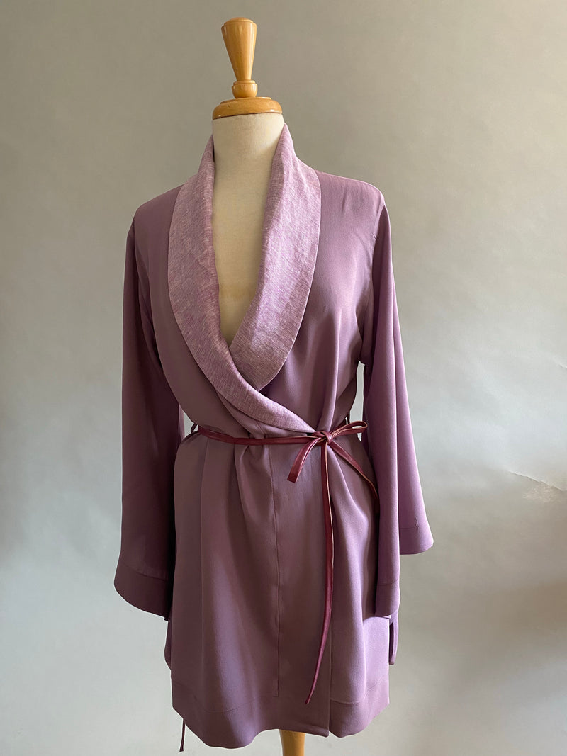 Orchid Silk Georgette Shortie Robe With Butterfly Sleeves
