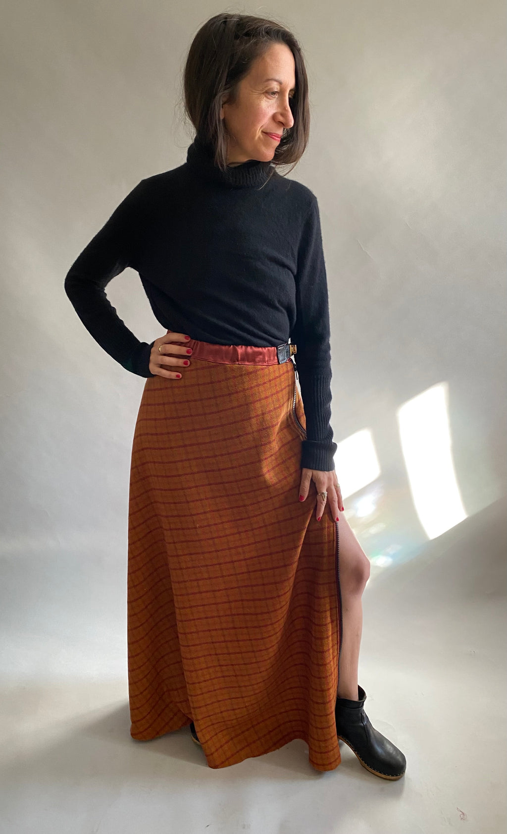 Bias Pumpkin Plaid Wool Skirt