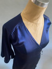 Navy Silk Charmeuse Dressing Gown