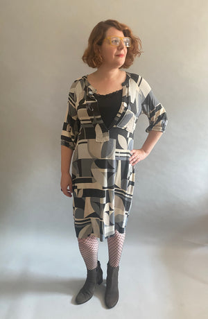 Geometric Knit Shirt Dress