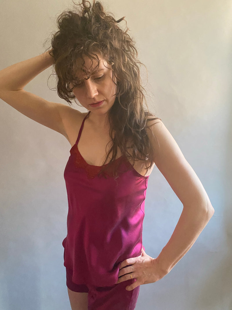 Silk Charmeuse Camisole with Vintage Lace Neckline