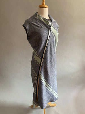 Bias Striped Linen Dress w/Silver Zipper