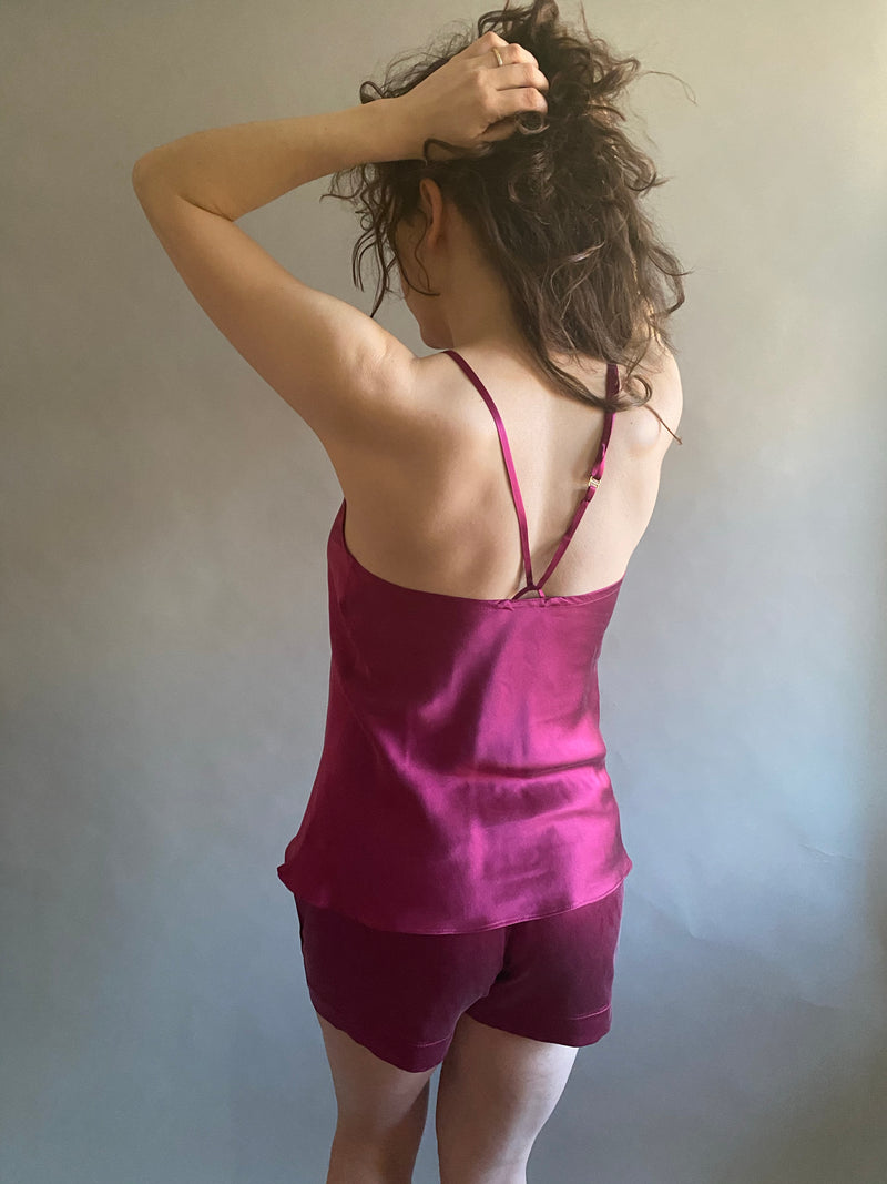 Silk Charmeuse Camisole with Vintage Lace Neckline