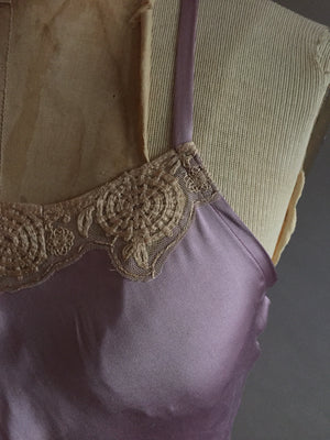 Heavyweight silk camisole with vintage lace neckline